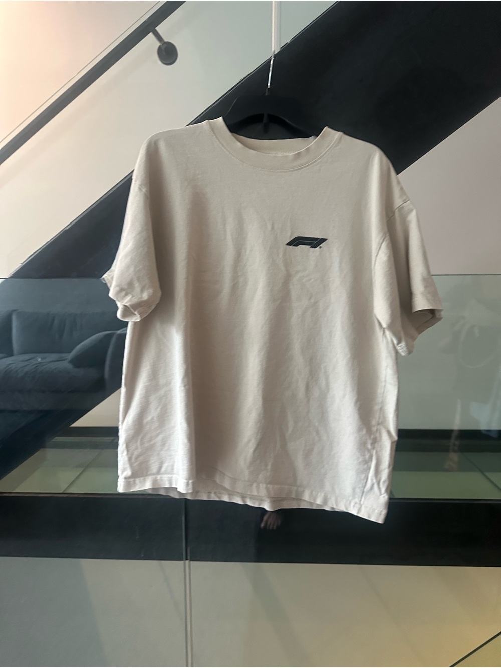 PacSun Formula 1 Cream Short Sleeve Crewneck Tee with Small Black Logo